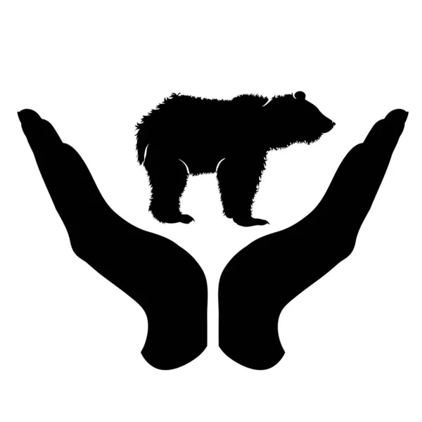 Wektorowa Sylwetka Dłoni Defensywnym Geście Chroniącym Niedźwiedzia Symbol Zwierząt Dzikich — Wektor stockowy