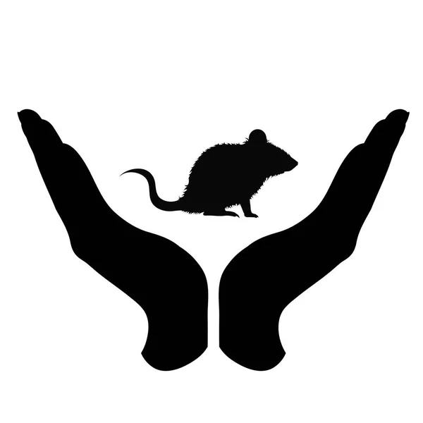 Silueta Vectorial Mano Gesto Defensivo Que Protege Ratón Símbolo Animal — Vector de stock