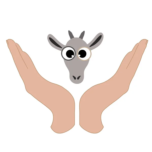 Wektorowa Ilustracja Dłoni Geście Obronnym Chroniącym Kozę Symbol Zwierzęcia Gospodarstwa — Wektor stockowy