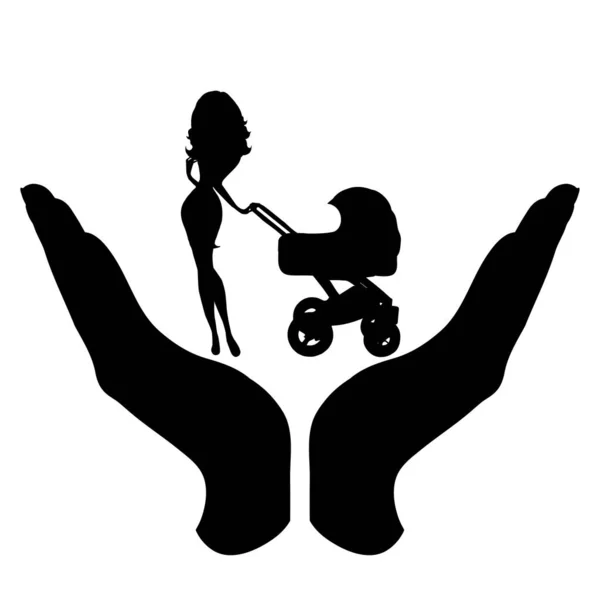 家族を守る防御的なジェスチャーで手のベクトルシルエット 赤ちゃん 保護のシンボル — ストックベクタ
