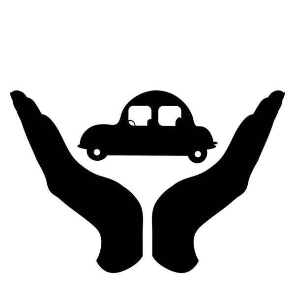 車を守る防御ジェスチャーで手のベクトルシルエット 保護のシンボル — ストックベクタ