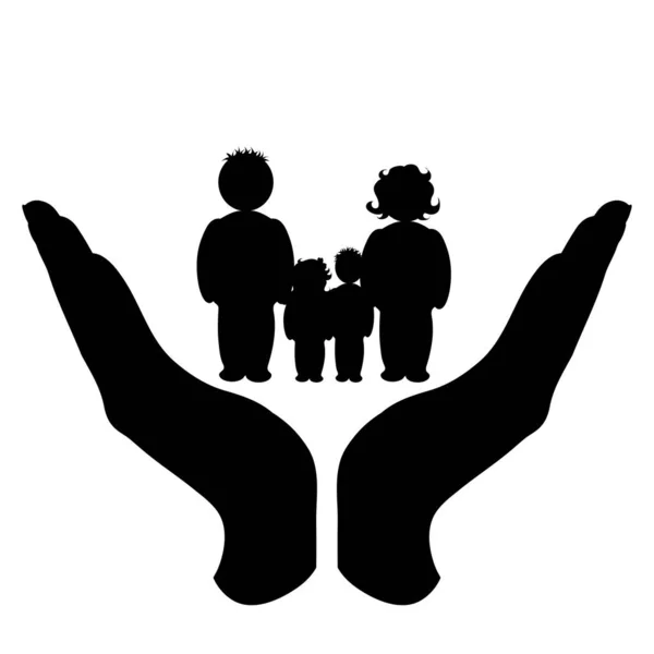 Wektorowa Sylwetka Dłoni Geście Obronnym Chroniącym Rodzinę Symbol Ubezpieczenia Matka — Wektor stockowy