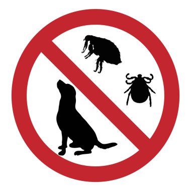 Beyaz arka planda pire ve kene yasağı işaretinin vektör çizimi. Parazitlere karşı korunma sembolü.