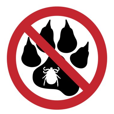 Beyaz arka planda köpek piyonu olan kene yasağı işaretinin vektör çizimi. Parazitlere karşı korunma sembolü.