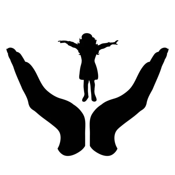 Silhouette Vectorielle Une Main Dans Geste Défensif Protégeant Enfant Symbole — Image vectorielle
