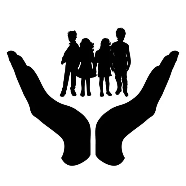 Vector Silhouette Hand Defensive Gesture Protecting Children Symbol Insurance Boy — Stock Vector