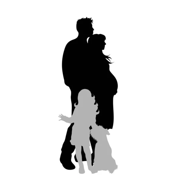 Vector Silhouette Family White Background Symbol Mother Father Pregnant Daughter — Stock Vector