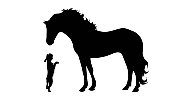 Векторный Силуэт Пары Собак Лошадей Символ Друзей Животных Белом Фоне — стоковый вектор