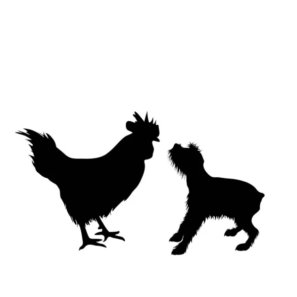 Vector Silhouet Van Een Paar Honden Kippen Symbool Van Dierenvrienden — Stockvector