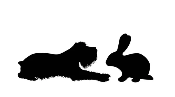 Vector Silhouette Couple Dog Rabbit Symbol Animal Friends White Background — Stock Vector