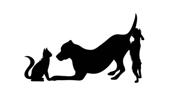 Vektorová Silueta Skupiny Psů Kočkou Symbol Zvířecích Přátel Bílém Pozadí — Stockový vektor