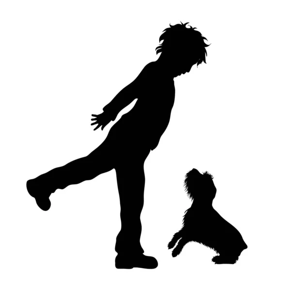 Silhouette Vectorielle Garçon Qui Donne Coup Pied Chien Symbole Abus — Image vectorielle