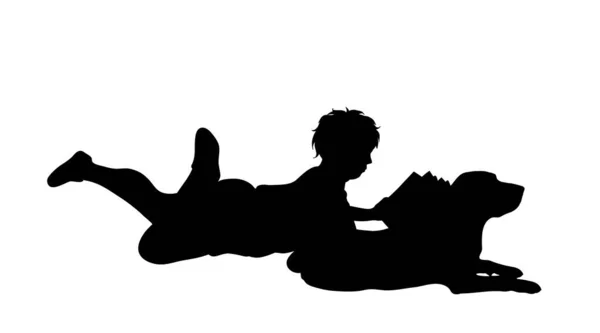 Silhouette Vectorielle Enfant Qui Joue Avec Chien Sur Fond Blanc — Image vectorielle