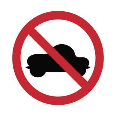 Vektör silueti. Beyaz arka planda araba giriş izi yok. Ulaşım, otomatik, trafik, uyarı simgesi.