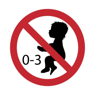Beyaz arka planda 3 yaşın altındaki çocuklar için vektör silueti değil. Durmanın, yasağın, uyarının sembolü, çocuk.,