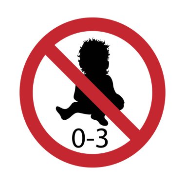 Beyaz arka planda 3 yaşın altındaki çocuklar için vektör silueti değil. Durmanın, yasağın, uyarının sembolü, çocuk.,