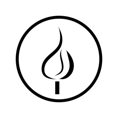 Beyaz arka planda ateşin vektör silueti. Ateşin, kibritin, ışığın sembolü. Yuvarlak çerçeveli logo.