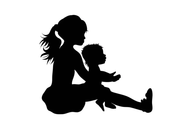 Silhouette Vectorielle Enfants Qui Jouent Ensemble Sur Fond Blanc Symbole — Image vectorielle