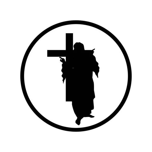 Sílhueta Vetorial Jesus Com Cruz Sobre Fundo Branco Símbolo Cristianismo — Vetor de Stock