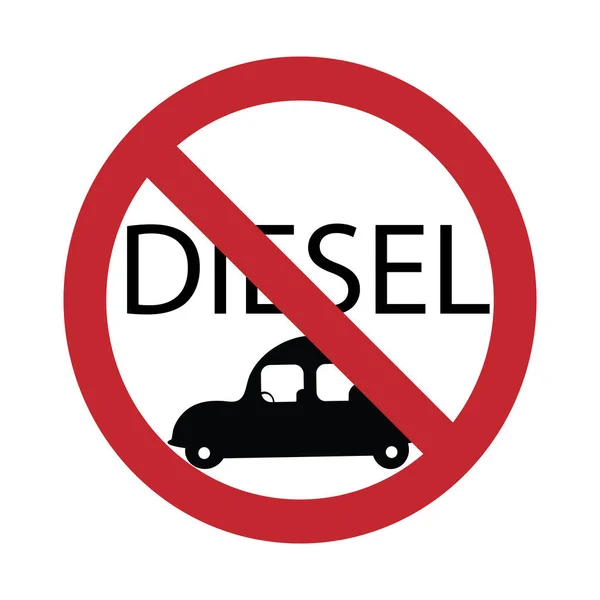 Vector Silhouet Geen Diesel Auto Toegang Merk Witte Achtergrond Symbool — Stockvector