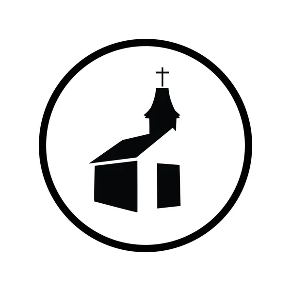白色背景下的教堂矢量轮廓 基督教 信任的象征 圆形框中的标志 — 图库矢量图片