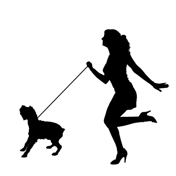 Silhouet van vrouw met een hond — Stockvector