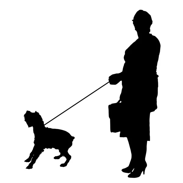 Silhouet van vrouw met een hond — Stockvector