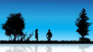 çocukların siluet vektör.