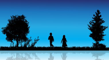 çocukların siluet vektör.