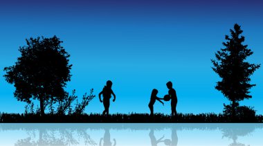 çocukların siluet vektör.