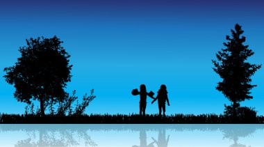 çocukların siluet vektör.