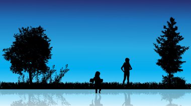 çocukların siluet vektör.