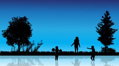 çocukların siluet vektör.