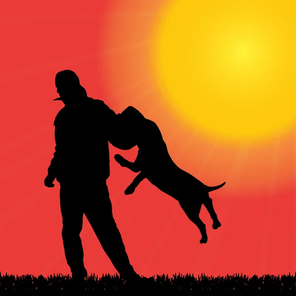 Silhouette vectorielle d'un homme avec un chien. — Image vectorielle