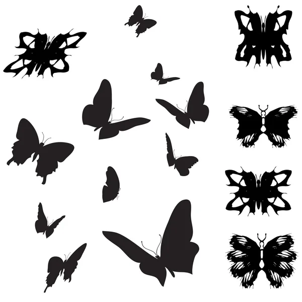 Vector silhuetter av fjärilar. — Stock vektor