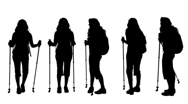 Frauen mit Nordic Walking. — Stockvektor