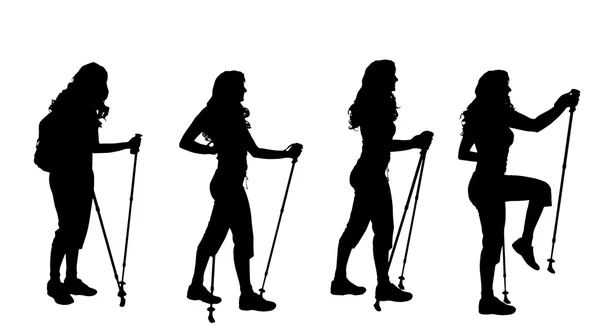 Women with Nordic walking. — Stock Vector