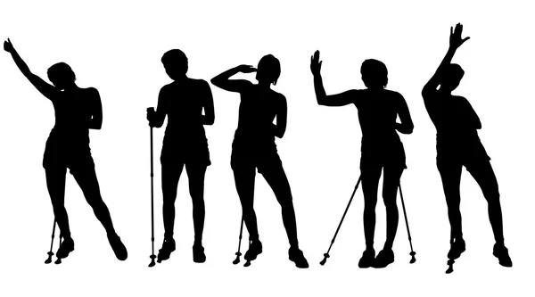 Women with Nordic walking. — Stock Vector