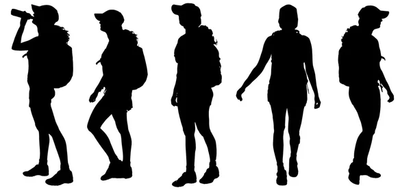 Femmes avec sac à dos — Image vectorielle
