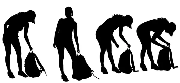 Femmes avec sac à dos — Image vectorielle