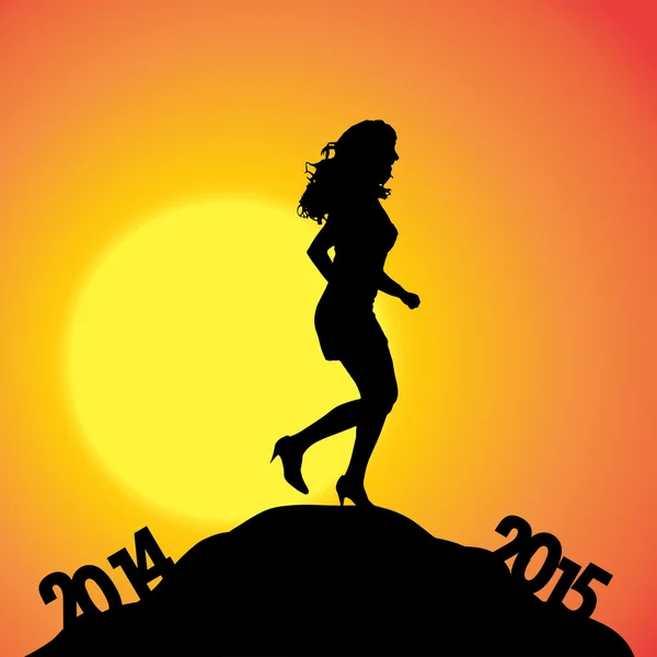 Mujer en el cambio de año . — Vector de stock