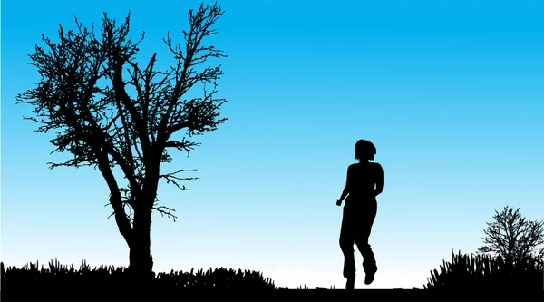 Donna che corre nella natura . — Vettoriale Stock