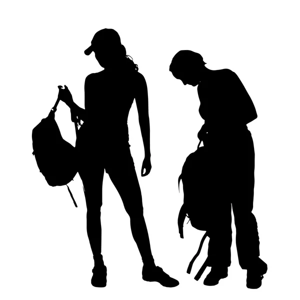 Sırt çantalı kadınlar — Stok Vektör