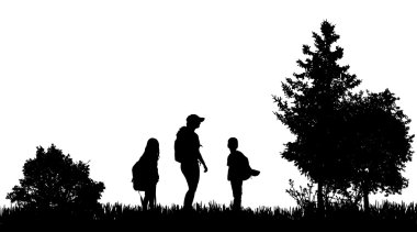 Bir sırt çantası içinde doğa ile aile.