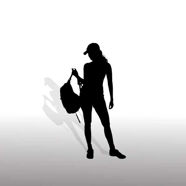 Mujer con mochila — Vector de stock