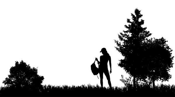 Femme avec un sac à dos dans la nature . — Image vectorielle