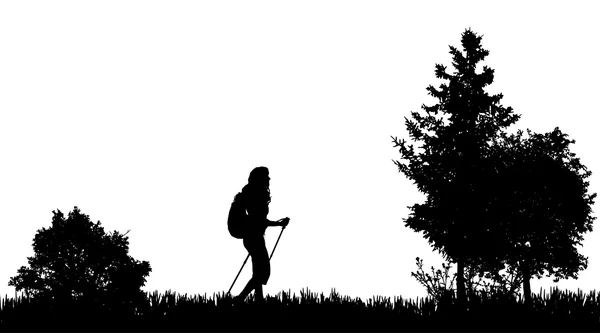 Frau mit Nordic Walking in der Natur. — Stockvektor