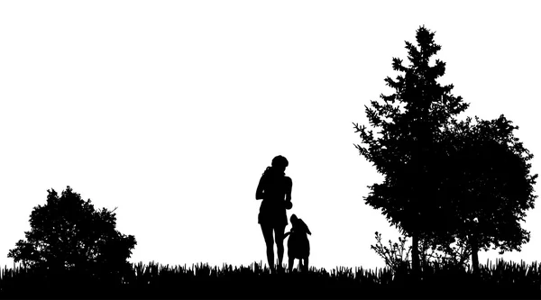 Femme avec un chien dans la nature . — Image vectorielle