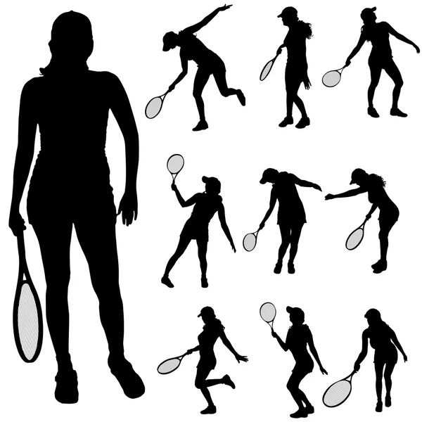 Vrouwen tennis spelen. — Stockvector