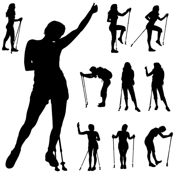 Frauen mit Nordic Walking. — Stockvektor